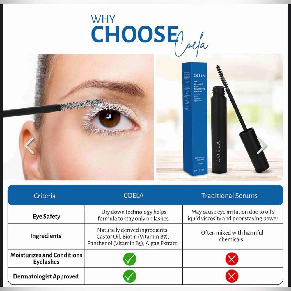 NIB COELA Overnight Lash Conditioning Serum | Castor Oil + Biotin | Vegan | 4mL - Picture 4 of 7
